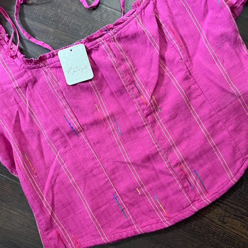 Free People “Serotonin” Fuchsia Puff Sleeve Blouse
